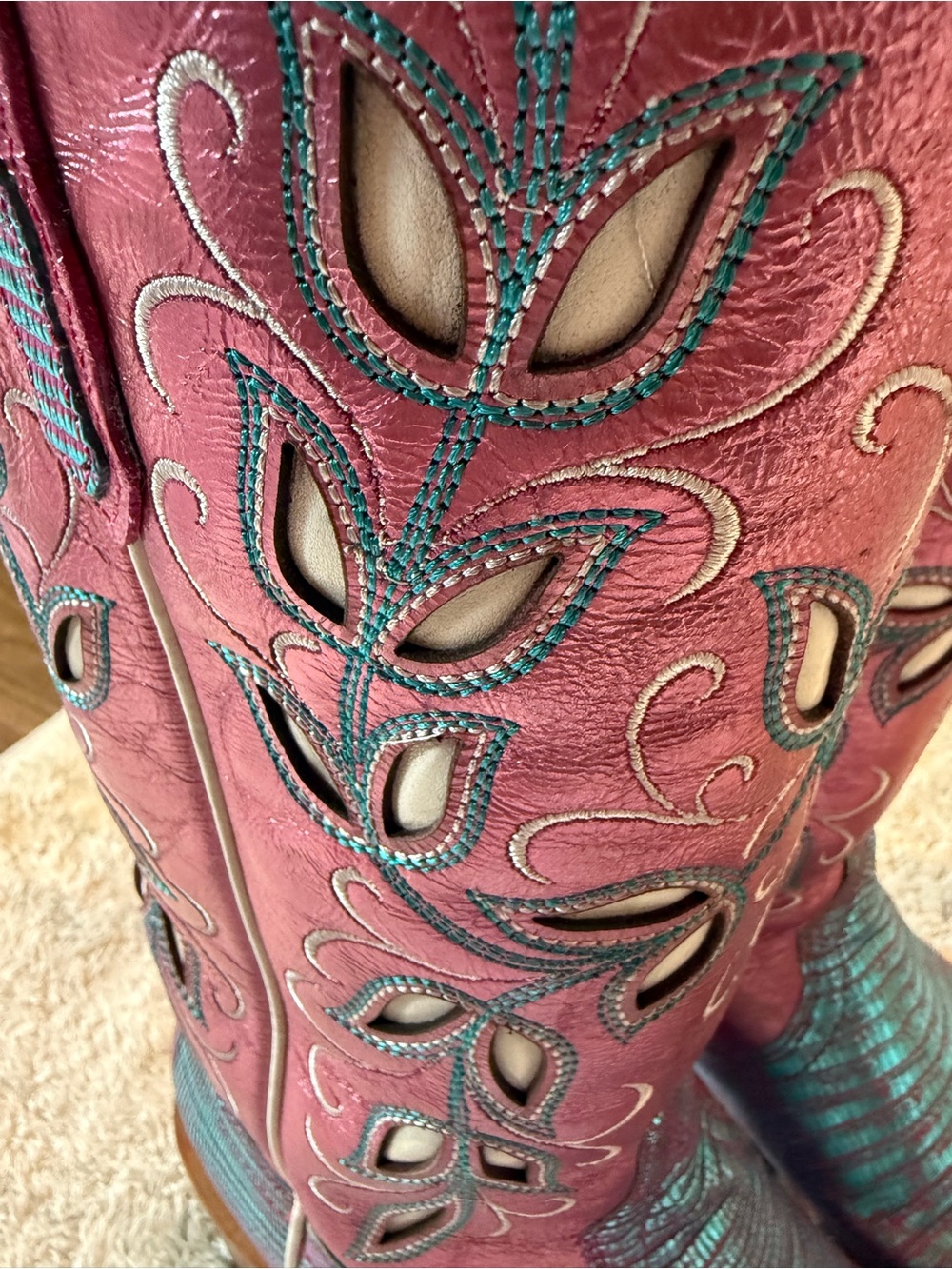 Ariat Pink and Teal Embroidered Western Heeled Boots - Picture 9 of 9